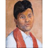 English School (mid-20th century), Portrait of a young gentleman in white shirt and red scarf ,