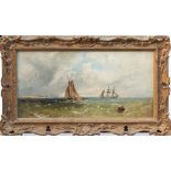 English School (19th century), A fishing boat and other shipping off the coast , oil on relined