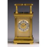 A large 19th century French gilt brass repeating carriage clock, possibly by Couaillet of Saint-