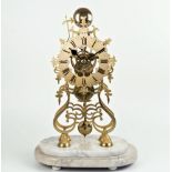 A brass skeleton clock with single fusee movement, early 20th century, unsigned, eight day,