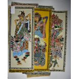 A group of Thai or Balinese gouache paintings, second half 20th century, on linen, depicting