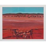 Hermann Niebuhr (South African, b.1972), Red landscape , oil on paper, signed 'H. NIEBUHR' lower