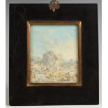 A pair of 19th century miniature watercolours on ivory, of rocky river landscapes, 4 1/8 x 3 3/