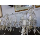 A pair of matching nine arm brushed cream and gold chandeliers (2)