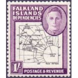 FALKLANDS DEPENDENCIES STAMPS : , 1946 1/- black & purple with "SOUTH POKE" flaw, lightly M/M,