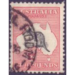 AUSTRALIAN STAMPS : 1934 £2 Black and Rose, very fine used, a few blunt perfs,