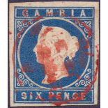 GAMBIA STAMPS : 1869 QV 6d Blue,