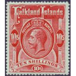 FALKLANDS STAMPS : 1912 GV 10/- Red and Green, superb unmounted mint, Post Office Fresh,