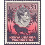 KENYA STAMPS : KUT 1938 GVI £1 Black and Red perf 11 3/4 x 13 , lightly mounted mint,