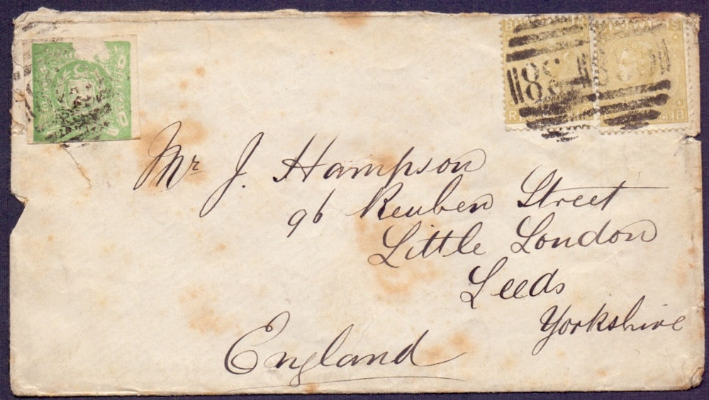 POSTAL HISTORY COVER : PERU, 1872 envelope from Callao, Peru to Leeds, England.