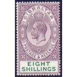 GIBRALTAR STAMPS : 1924 GV 8/- Dull Purple and Green,