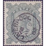 GREAT BRITAIN STAMPS : GB : 1883 10/- Greenish Grey cancelled by Liverpool Steel CDS dated 9th