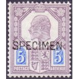 GREAT BRITAIN STAMPS : GB : 1902 5d Dull Purple and Ultramarine SPECIMEN (type 16),