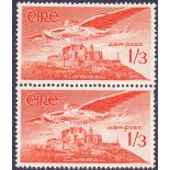 IRELAND STAMPS : 1954 1/- 3d unmounted mint vertical pair, one showing Extra Feather,