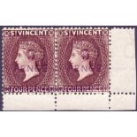 ST VINCENT STAMPS : 1892 QV 5d on 4d Chocolate, fine mounted mint surcharge pair,