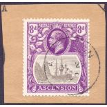 ASCENSION STAMPS : 1924 GV 8d Grey Black and Bright Violet, fine used example on piece,