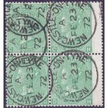 GREAT BRITAIN STAMPS : GB : 1871 1/- Green plate 5 fine used block of four SG 115