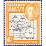 FALKLANDS DEPENDENCIES STAMPS , 1946 6d black & orange with "SOUTH POKE" flaw, lightly M/M, SG G6c.