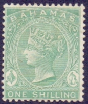 BAHAMAS STAMPS : 1863 QV 1/- Green,