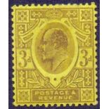 GREAT BRITAIN STAMPS : GB : 1908 3d Pale Purple on Lemon, mounted mint,