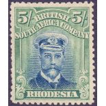 RHODESIA STAMPS : 1913 GV 5/- Deep Blue and Blue Green, fine mounted mint Die II,