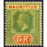 MAURITIUS STAMPS : 1921 GV 5r Green and Red Orange Buff,
