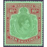 BERMUDA STAMPS : 1938 GVI 10/- Bluish Green and Deep Red/Green,