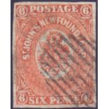 NEWFOUNDLAND STAMPS : 1860 6d Orange Vermilion, medium paper fine used,