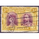 RHODESIA STAMPS : 1910 3d Purple and Ochre perf 14x15,