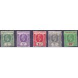 GILBERT ISLANDS STAMPS : 1922 GV mounted mint set of 5 to 10/- SG 27-35 Cat £180