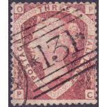 GREAT BRITAIN STAMPS : GB : 1870 1 1/2d Rose Red plate 1 fine used with the scarce "OP-PC" error,