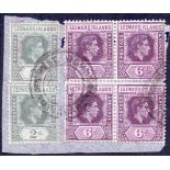 LEEWARD ISLANDS STAMPS : 1938 6d Dull Purple and Bright Purple with broken E used on piece,