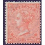 GREAT BRITAIN STAMPS : GB : 1865 4d Vermilion plate 8, superb lightly mounted mint SG 93 Cat £650.