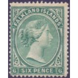 FALKLANDS STAMPS : 1878 QV 6d Blue and Green,