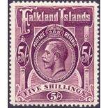 FALKLANDS STAMPS : 1916 GV 5/- Maroon,