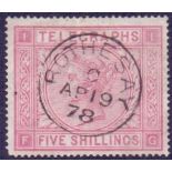 GREAT BRITAIN STAMPS : GB : 1876 5/- rose Post Office Telegraph stamp,