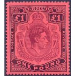 BERMUDA STAMPS : 1938 GVI £1 Purple and Black/Red,