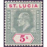 ST LUCIA STAMPS : 1905 EDVII 5/- Green and Carmine,