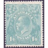 AUSTRALIAN STAMPS : 1927 GV 1/-4d Pale Greenish Blue perf 14, lightly mounted mint.