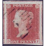 GREAT BRITAIN STAMPS : GB : 1841 A superb gigantic four margin 1d red (DF),
