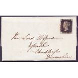 STAMPS : PENNY BLACK ON COVER : Plate 6 (JD) very fine four margin Penny Black on wrapper addressed