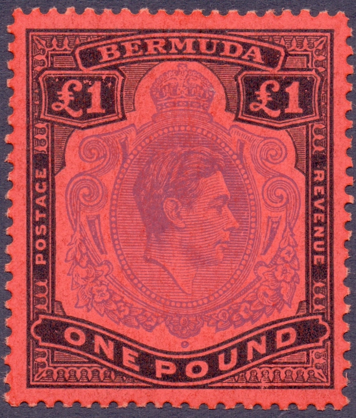 Bermuda STamps : 1938 George VI £1 Bright Violet Black and Scarlet,