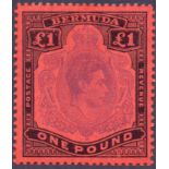 Bermuda STamps : 1938 George VI £1 Bright Violet Black and Scarlet,