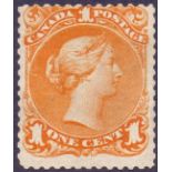 Canada Stamps : 1868 Queen Victoria 1c Orange Yellow,