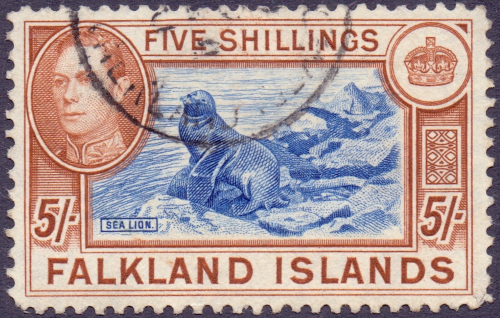 Falkland Islands 1938 George VI 5/- Blue and Chestnut,