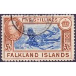 Falkland Islands 1938 George VI 5/- Blue and Chestnut,