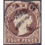 Gambia Stamps : 1869 Queen Victoria 4d Brown, fine used ,