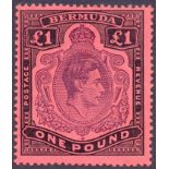 Bermuda Stamps : 1938 George VI £1 Pale Purple Black and Pale Red perf 14, chalky paper,
