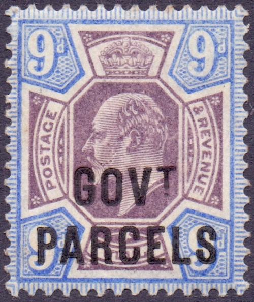 GREAT BRITAIN STAMPS : GB : 1902 9d Dull Purple and Blue, over printed GOVT PARCELS,