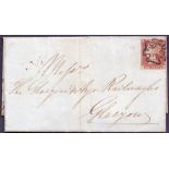 GREAT BRITAIN POSTAL HISTORY : 1841 1d Red plate 17 state 2 (BE) on entire wrapper addressed to